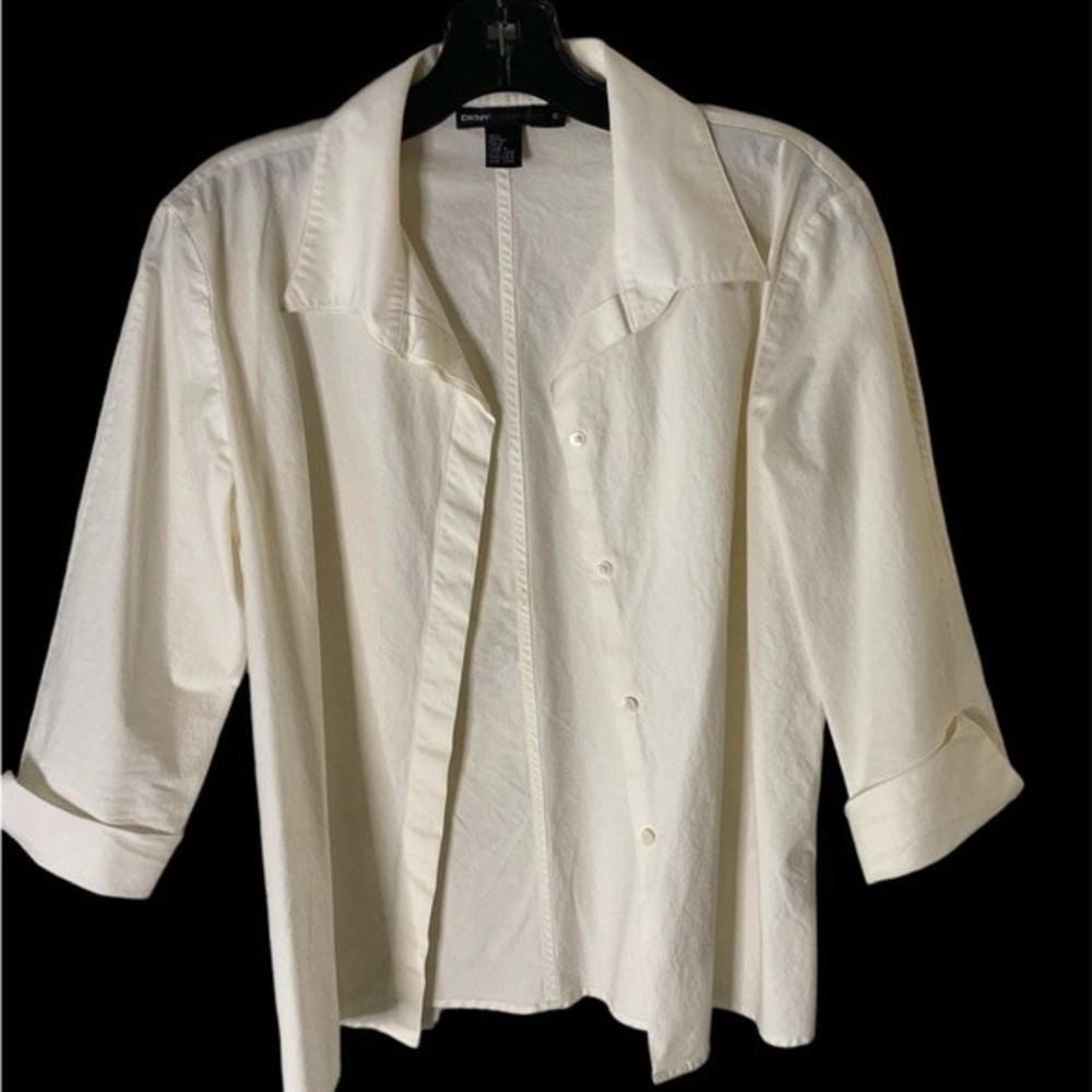 Dkny Essentials Solid White 100% Cotton Button-Do… - image 4